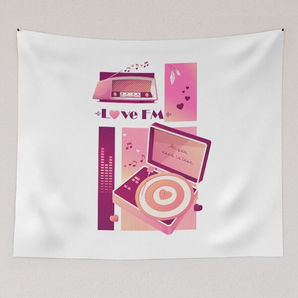 Item preview, Love FM Retro Valentine Music Illustration designed and sold by ColorloomArt.