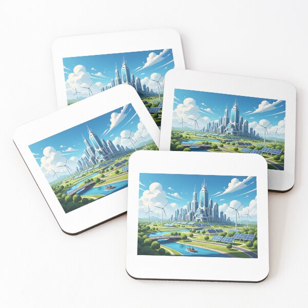 Item preview, Futuristic metropolis surrounded by lush greenery and a serene river designed and sold by VerizalShop.