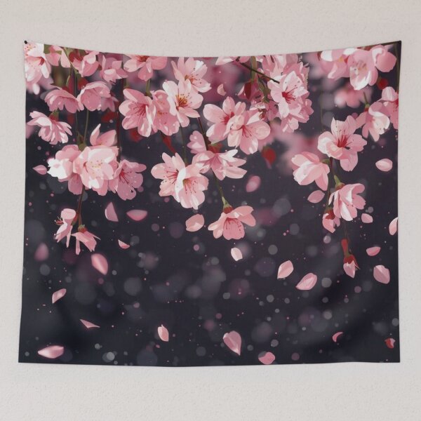 Item preview, Vibrant Cherry Blossoms Falling in Midnight Garden designed and sold by LakLuxe studio .