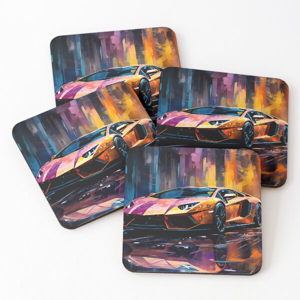 Item preview, Vibrant Artistic Watercolor Car Painting With Colorful Neon Street Reflections designed and sold by RevUpDesign.