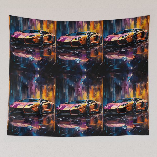 Item preview, Vibrant Artistic Watercolor Car Painting With Colorful Neon Street Reflections designed and sold by RevUpDesign.