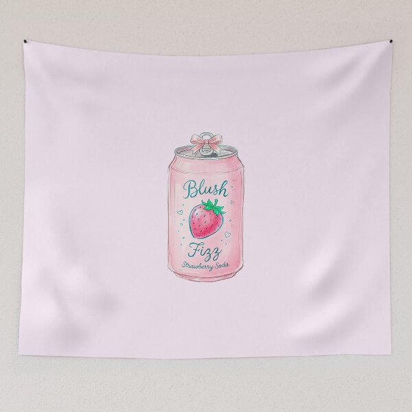 Item preview, Blush Fizz Strawberry Soda – Soft Girly Pastel Aesthetic Illustration designed and sold by Verycutethings.