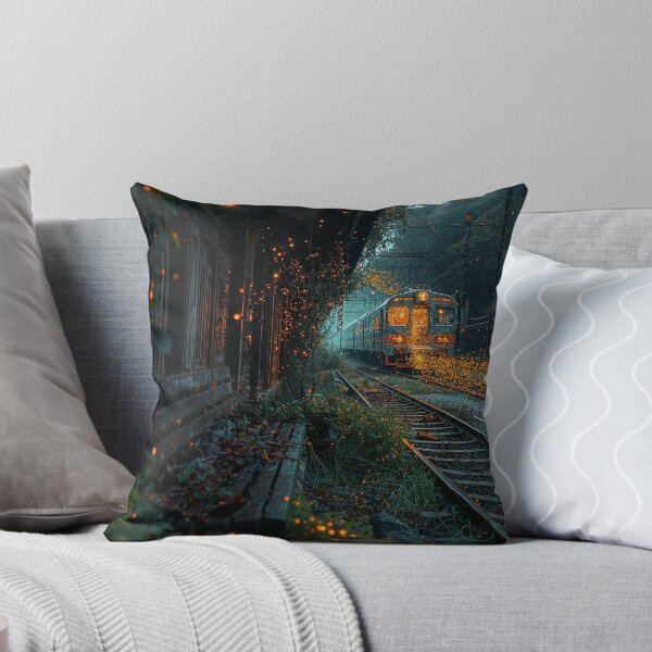 Item preview, Abandoned Japanese Train Station Bioluminescent Ghost Train Art designed and sold by Kynura.