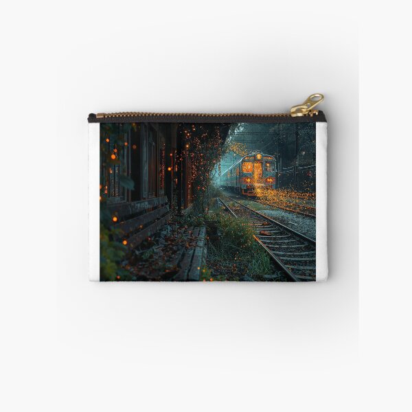 Item preview, Abandoned Japanese Train Station Bioluminescent Ghost Train Art designed and sold by Kynura.