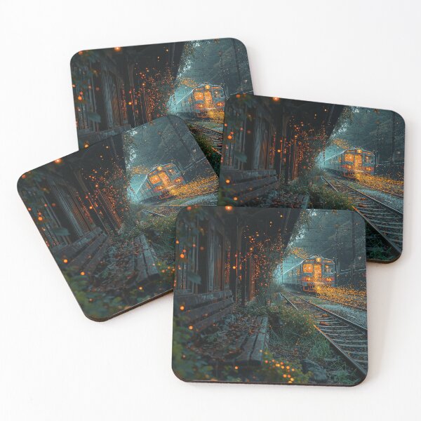 Item preview, Abandoned Japanese Train Station Bioluminescent Ghost Train Art designed and sold by Kynura.