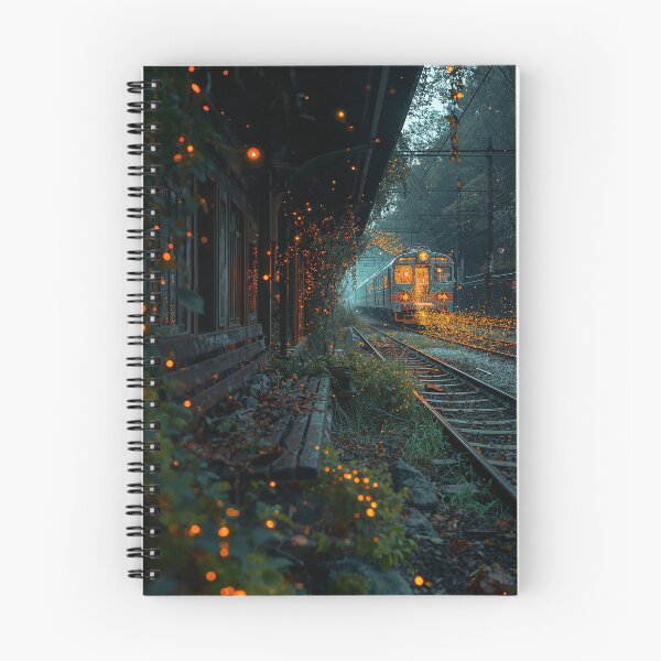 Item preview, Abandoned Japanese Train Station Bioluminescent Ghost Train Art designed and sold by Kynura.