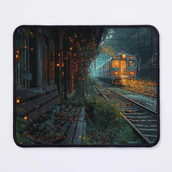 Item preview, Abandoned Japanese Train Station Bioluminescent Ghost Train Art designed and sold by Kynura.