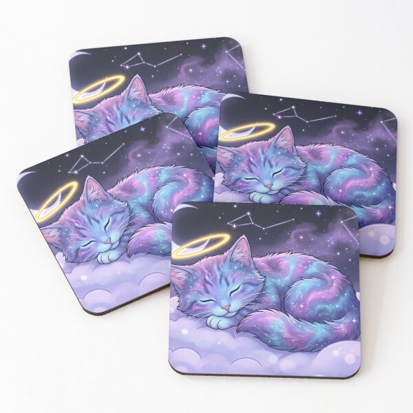 Item preview, A cute galaxy kitten sleeping on clouds under a crescent moon designed and sold by Anvc-Art.