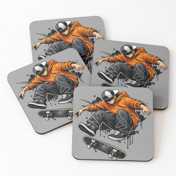 Item preview, Urban Skater in Orange Hoodie Graffiti Art designed and sold by HubiUrbanStudio.