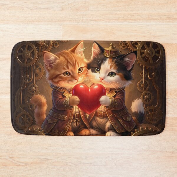 Item preview, Steampunk Valentine Cats with Heart- Romantic Cat Art designed and sold by Marcu Ioachim.
