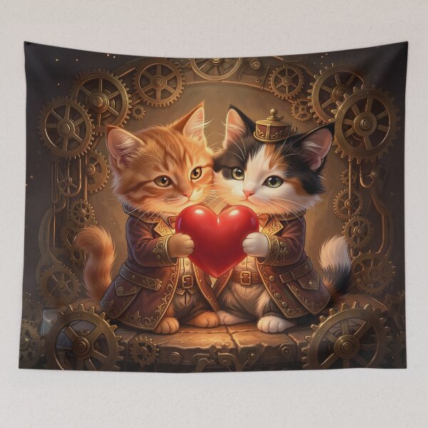 Item preview, Steampunk Valentine Cats with Heart- Romantic Cat Art designed and sold by Marcu Ioachim.