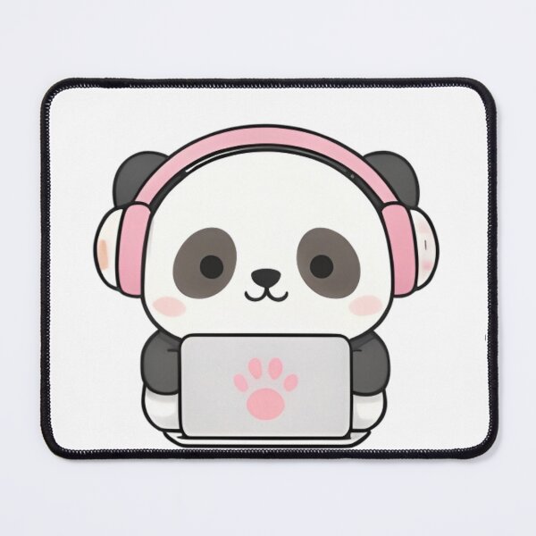 Item preview, Gamer Panda with Headphones - Cute Kawaii Panda working on Laptop designed and sold by Trendora90.
