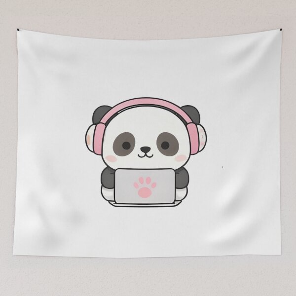 Item preview, Gamer Panda with Headphones - Cute Kawaii Panda working on Laptop designed and sold by Trendora90.