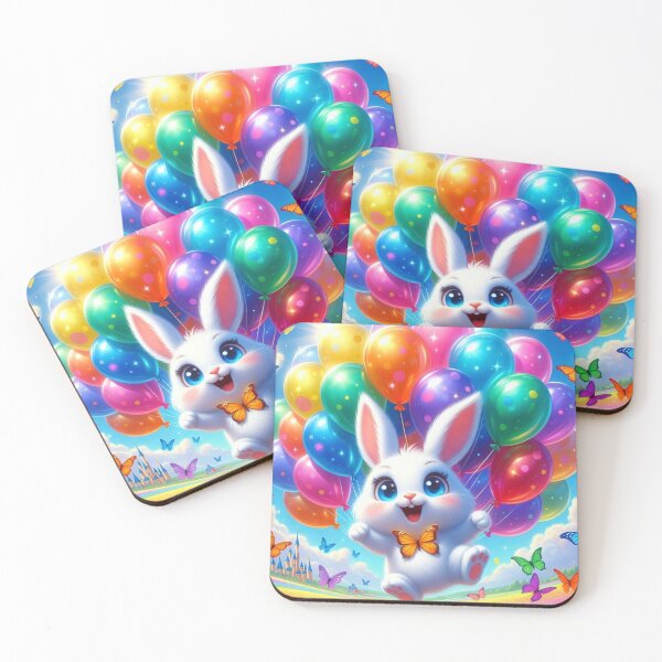 Item preview, Joyful Easter Bunny Floating with Rainbow Balloons designed and sold by PixelVibe782.
