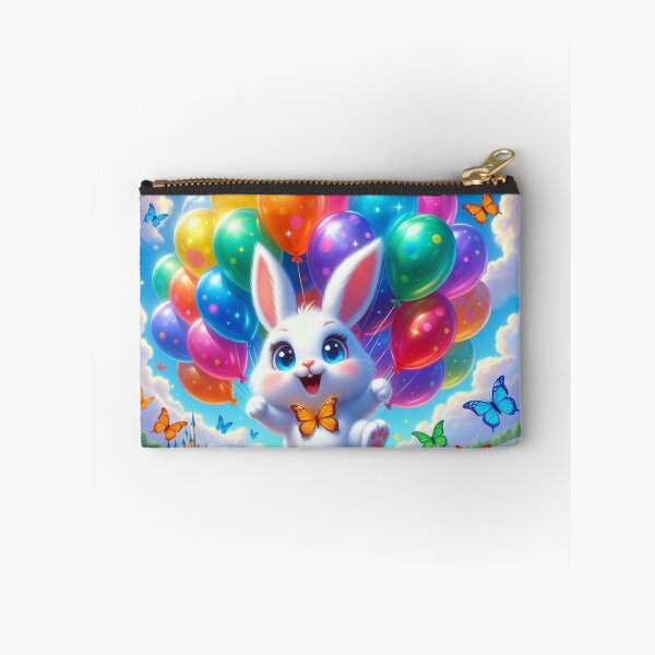 Item preview, Joyful Easter Bunny Floating with Rainbow Balloons designed and sold by PixelVibe782.