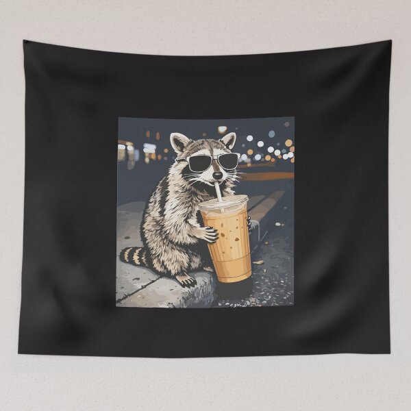 Item preview, Raccoon Drinking Iced Coffee Funny Caffeine Lover Gift Meme Design designed and sold by kiralynstration.