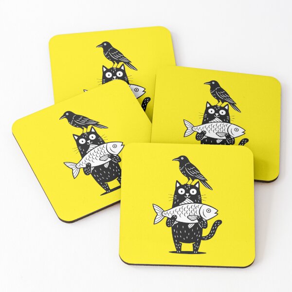 Item preview, Black Cat Holding Fish Crow designed and sold by Oniyasha.