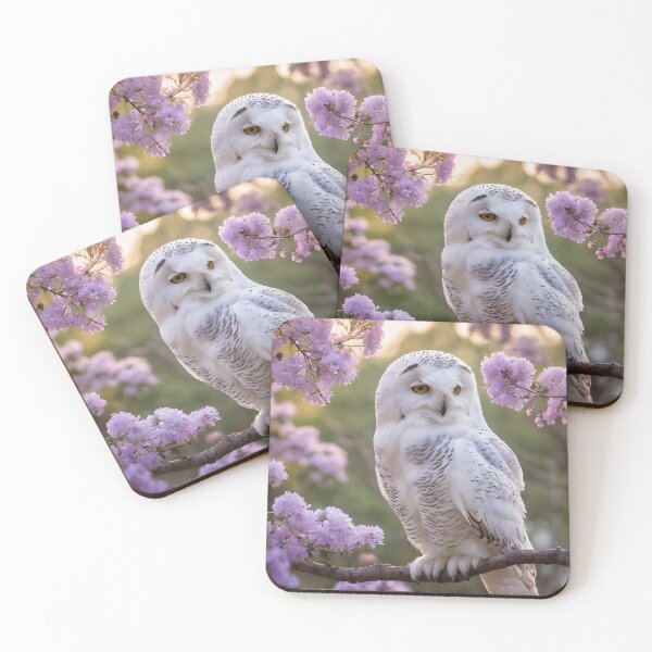 Item preview, "Whispers of Spring: A White Owl in a Pink Blossom Tree" designed and sold by A-Work-Of-Art.