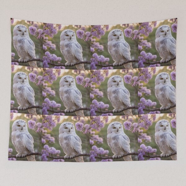 Item preview, "Whispers of Spring: A White Owl in a Pink Blossom Tree" designed and sold by A-Work-Of-Art.