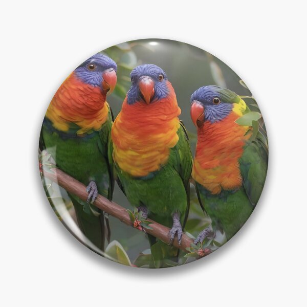 Item preview, "Colorful Chorus: Three Lorikeets Among Grevillea Blooms" designed and sold by A-Work-Of-Art.