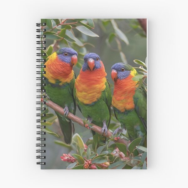 Item preview, "Colorful Chorus: Three Lorikeets Among Grevillea Blooms" designed and sold by A-Work-Of-Art.