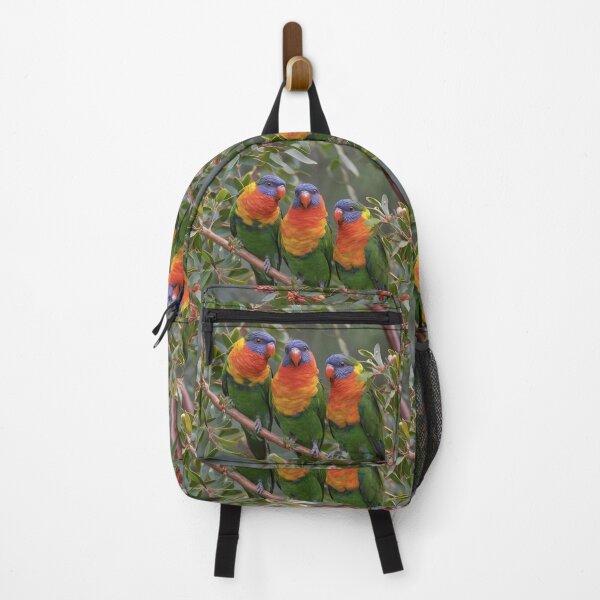 Item preview, "Colorful Chorus: Three Lorikeets Among Grevillea Blooms" designed and sold by A-Work-Of-Art.