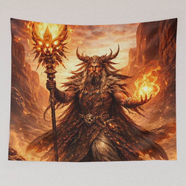 Item preview, Inferno Shaman – Fire Mage of the Burning Canyon | Epic Fantasy Art designed and sold by DrakariArt.