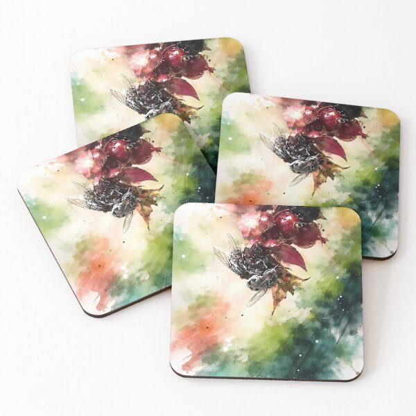 Item preview, Berries and Flies Watercolor Scene designed and sold by cuprum.