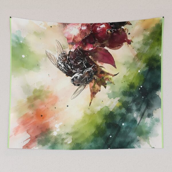 Item preview, Berries and Flies Watercolor Scene designed and sold by cuprum.