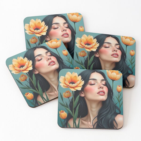 Item preview, Golden Petal Muse – Contemporary Botanical Beauty Portrait designed and sold by Dream Bloom Gallery.
