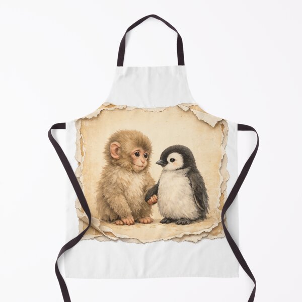 Item preview, Vintage Torn Poster Baby Japanese Monkey and Penguin Holding Hands – Innocent Animal Friendship Art designed and sold by HOUSE OF TIST.