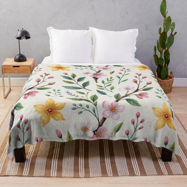 Item preview, Delicate Cherry Blossom Lavender Yellow Spring Floral Seamless Pattern designed and sold by Midnight Veil Designs.