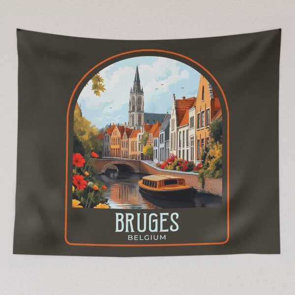 Item preview, Bruges Vintage Travel Illustration designed and sold by HomeLivingCo.