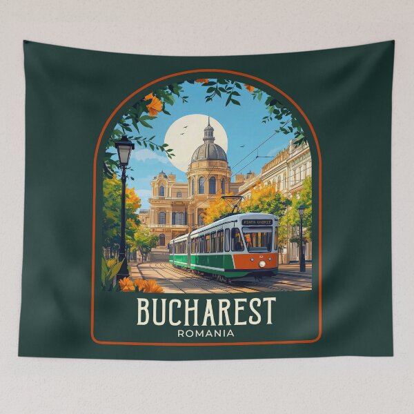 Item preview, Bucharest Vintage Travel Illustration designed and sold by HomeLivingCo.
