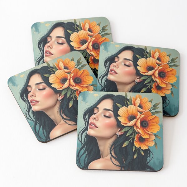 Item preview, Sunlit Blossom Reverie - Modern Floral Goddess Portrait designed and sold by Dream Bloom Gallery.