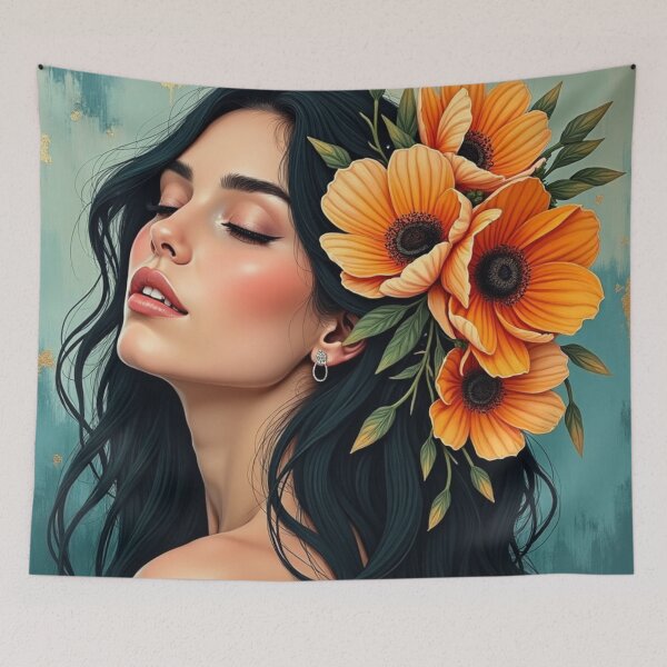 Item preview, Sunlit Blossom Reverie - Modern Floral Goddess Portrait designed and sold by Oonward2021.