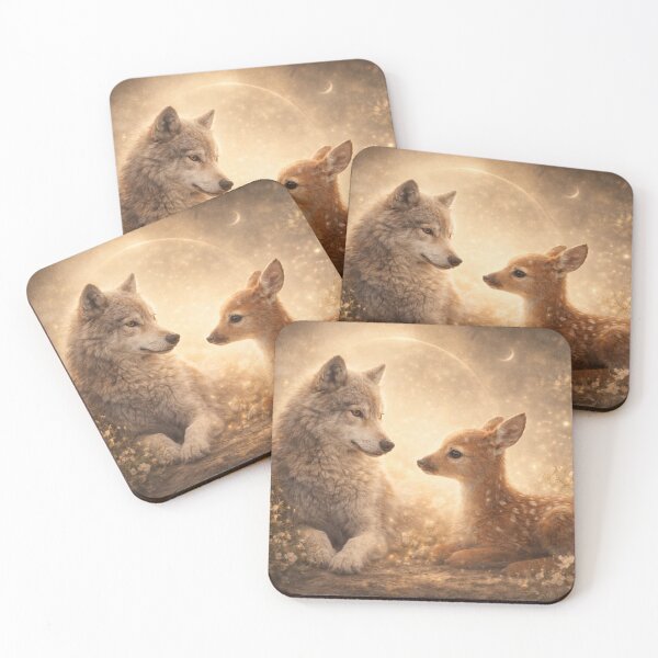Item preview, Wolf and Fawn Moonlight Bond – Magical Forest Wildlife Art designed and sold by GeoWild Designs.