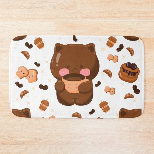 Item preview,  coffee beans, bread, croissant, kettle, grinder, dessert, and café items in warm brown tones on a white background. designed and sold by LSKY Art.
