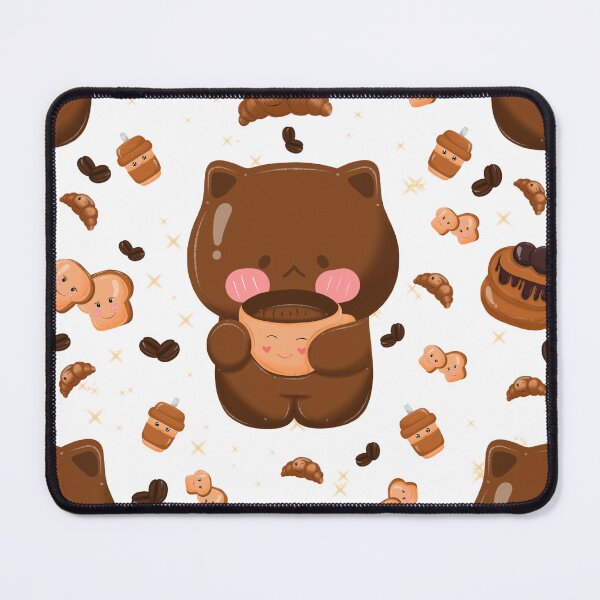 Item preview, coffee beans, bread, croissant, kettle, grinder, dessert, and café items in warm brown tones on a white background. designed and sold by LSKY Art.