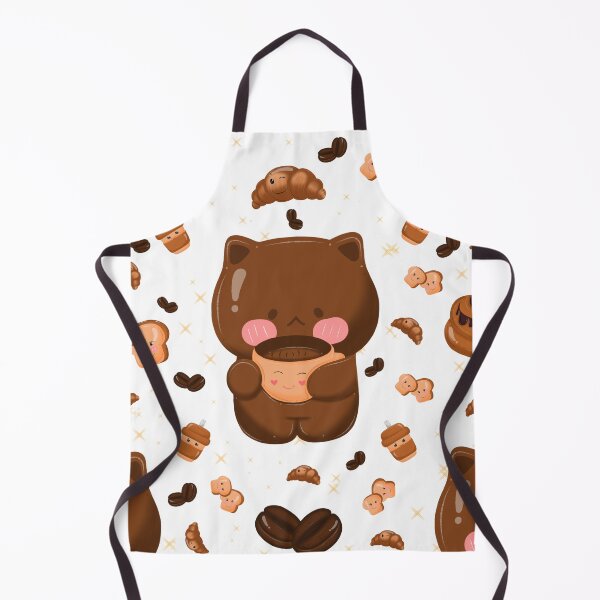 Item preview,  coffee beans, bread, croissant, kettle, grinder, dessert, and café items in warm brown tones on a white background. designed and sold by LSKY Art.
