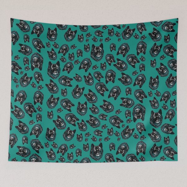 Item preview, Totem Romeo the wolf pattern in green teal designed and sold by belettelepink.