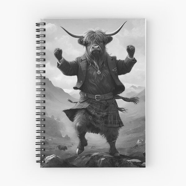 Item preview, Monochrome Scottish Highland Cow Dancing The Highland Fling designed and sold by A-Work-Of-Art.