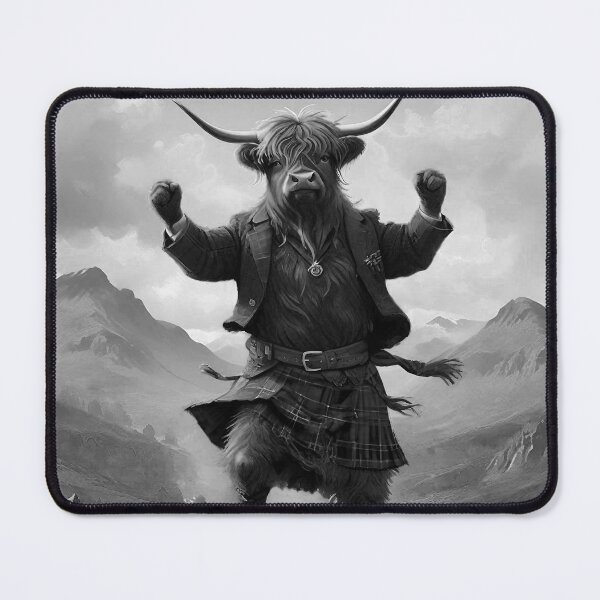 Item preview, Monochrome Scottish Highland Cow Dancing The Highland Fling designed and sold by A-Work-Of-Art.