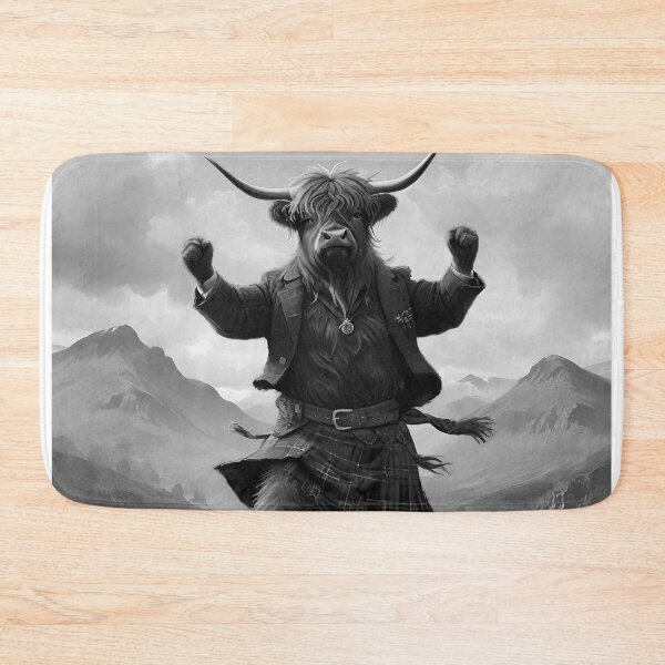 Item preview, Monochrome Scottish Highland Cow Dancing The Highland Fling designed and sold by A-Work-Of-Art.