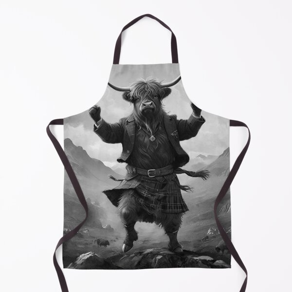 Item preview, Monochrome Scottish Highland Cow Dancing The Highland Fling designed and sold by A-Work-Of-Art.