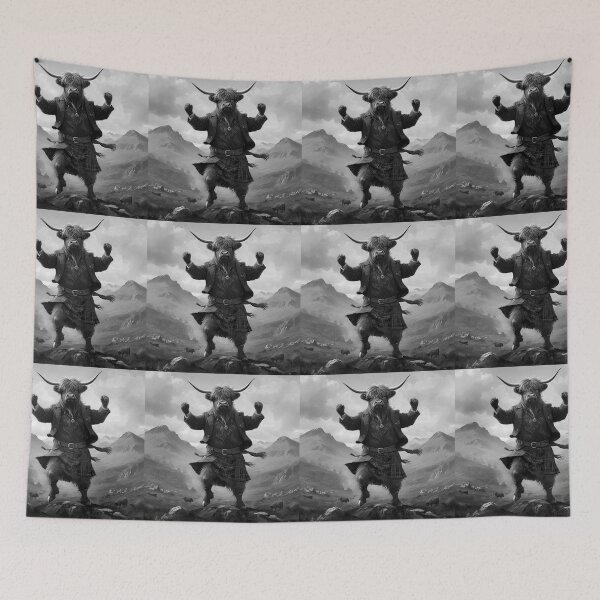 Item preview, Monochrome Scottish Highland Cow Dancing The Highland Fling designed and sold by A-Work-Of-Art.