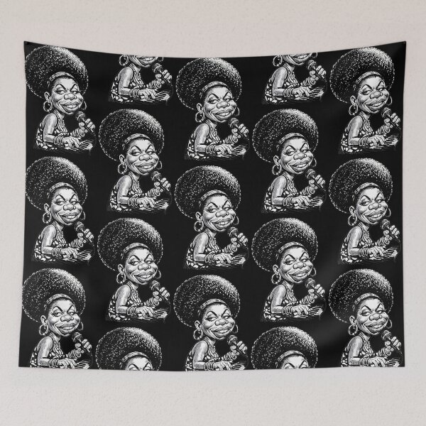 Item preview, Caricature Of Female Soul Singer With Large Afro Holding Microphone And Playing Keyboard designed and sold by portokalis.
