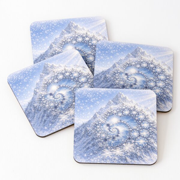 Item preview, Winter Fractal Spiral – Snowflake Galaxy Over Icy Mountain designed and sold by SpicyWind.