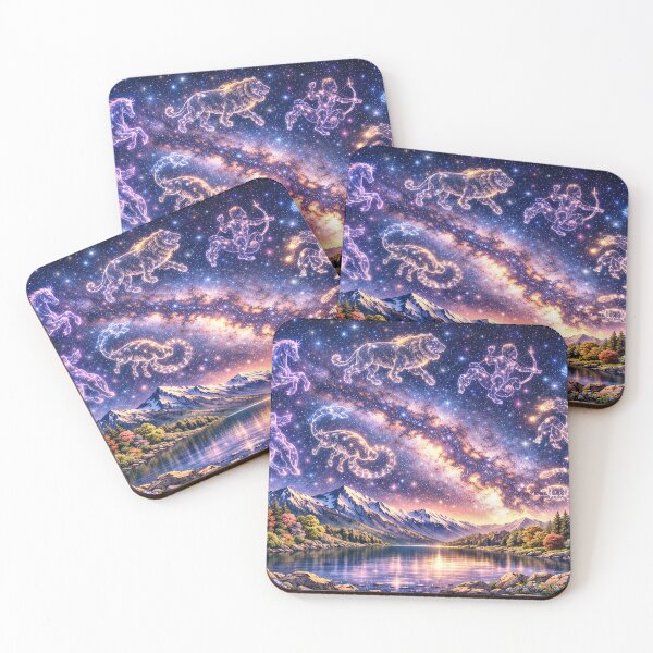 Item preview, Celestial Zodiac Sky – Glowing Constellations Over Milky Way Mountain Lake designed and sold by SpicyWind.