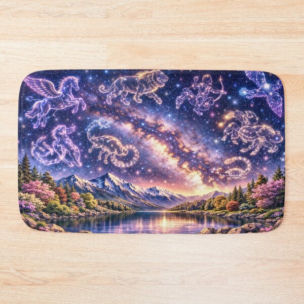 Item preview, Celestial Zodiac Sky – Glowing Constellations Over Milky Way Mountain Lake designed and sold by SpicyWind.